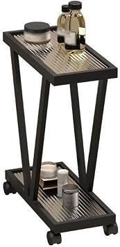 Metal Storage Shelves, Bathroom Narrow Ga-p Organizer Stand, Side Table Cart with Glass Top & Wheels for Living Room Bedroom Kitchen OfficeBlack,45x15x50cm
