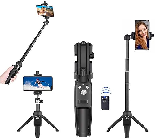 Trípode monopie para selfie, largo extensible, con control remoto inalámbrico, soporte de clip para teléfono, compatible con iPhone y teléfono