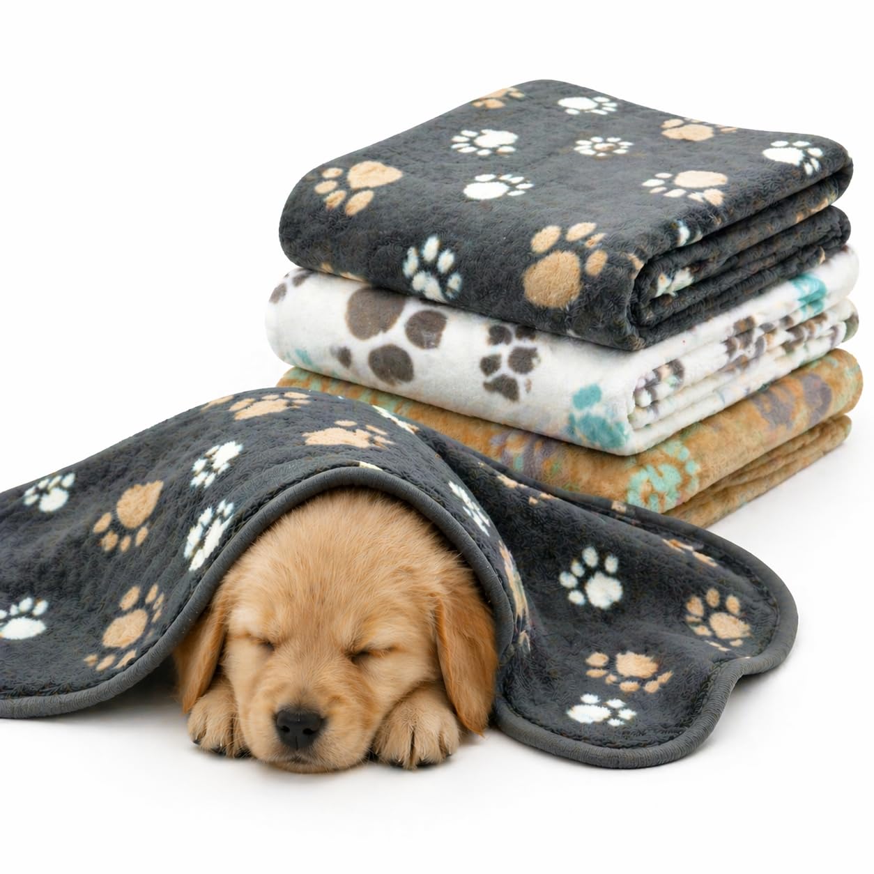 Leapsheep Black Brown White Dog Blankets Washable Thick Fleece Pet Blankets For Dogs Comfortable Warm Dog Blanket Large Washable Dog Blanket For Small Medium Large Pets (Big Paws, S)