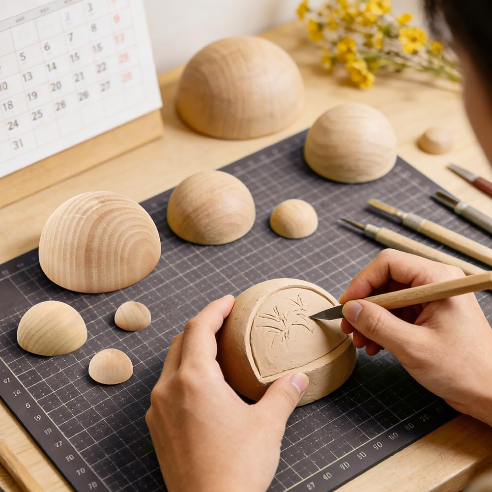 8Pcs Half Round Pottery Tools Set, Wooden Ceramic Top Forms & Plaster Molds for DIY Bowls, Plates, Dishes, Slump Press Art Making Supplies