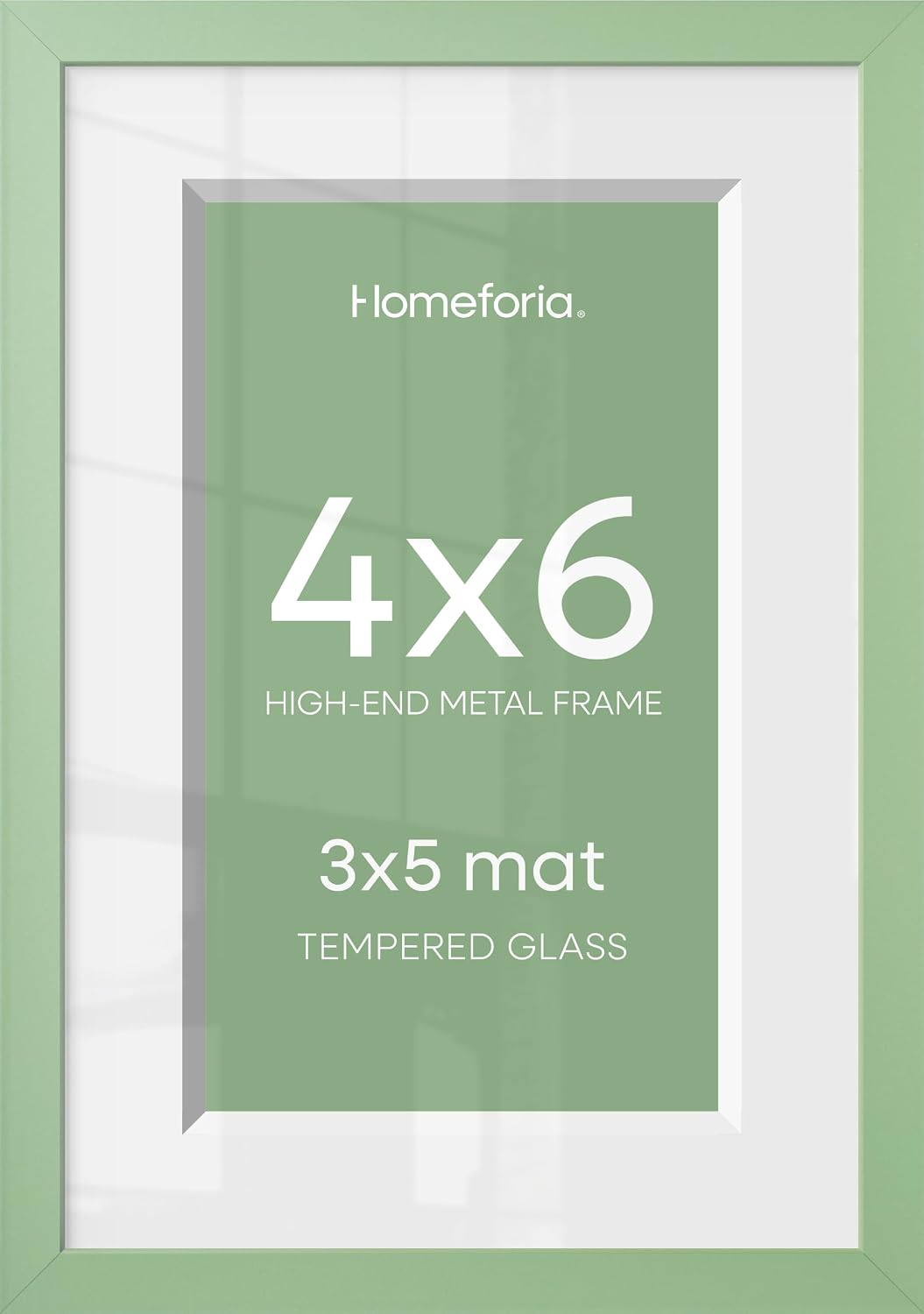 Homeforia Sage Green 4x6 Picture Frame, High End Metal 4 x 6 Frames with Mat 3 x 5 for Print, 4by6 Desk Frame Matted to 3x5 in Photo, 4 by 6 Wall or Tabletop Frames, Tempered Glass, Wall Kit, Set of 1