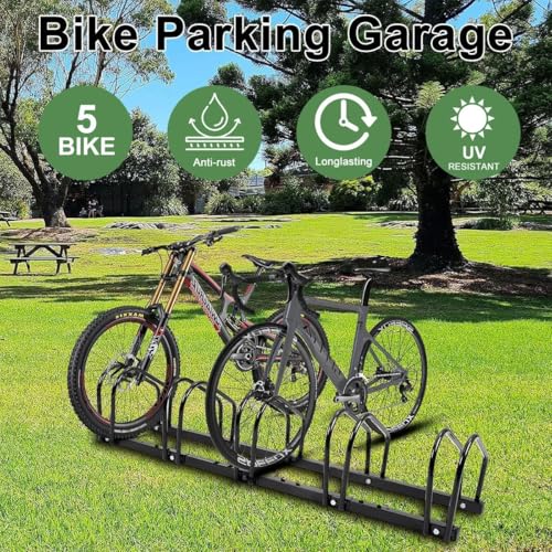 Image of India 5-Bike Bicycle Parking Stand Floor Mount Staggered Cycle Rack Space Saving Storage Solution for Garages and Congested Areas Steel Wheel Support with Modular Construction