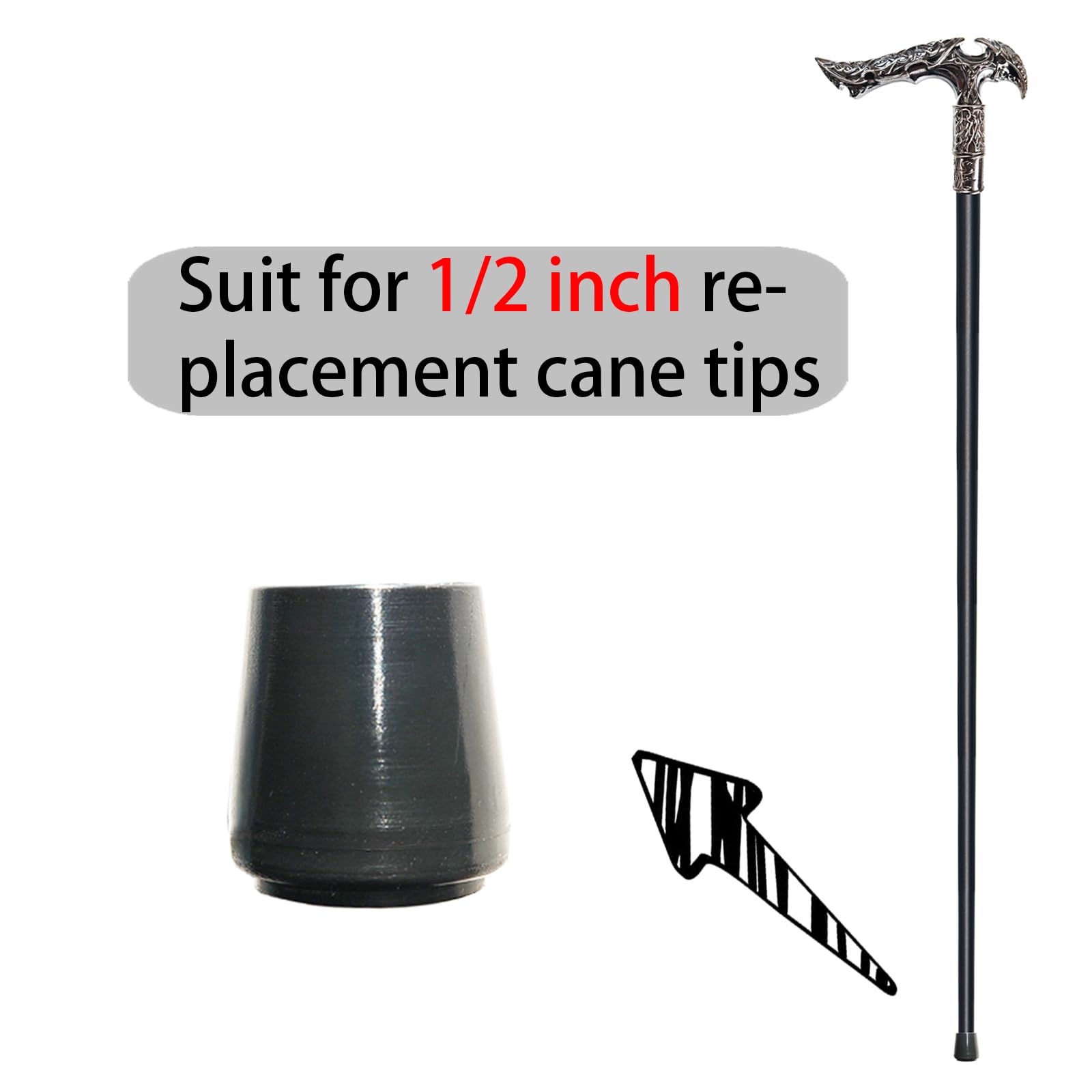 Gehstock für Männer, Frauen und Senioren, 91,9 cm, strapazierfähig, 150 kg Kapazität, ergonomischer Griff, verziert, dekorativ, stilvoll, schwarzer Metall-Gehstock