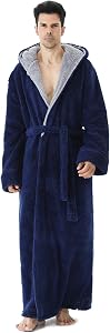 Hellomamma Mens Long Robes with Hood Full Length Hooded Bathrobe Fleece Plush Fluffy Housecoat Nightgown