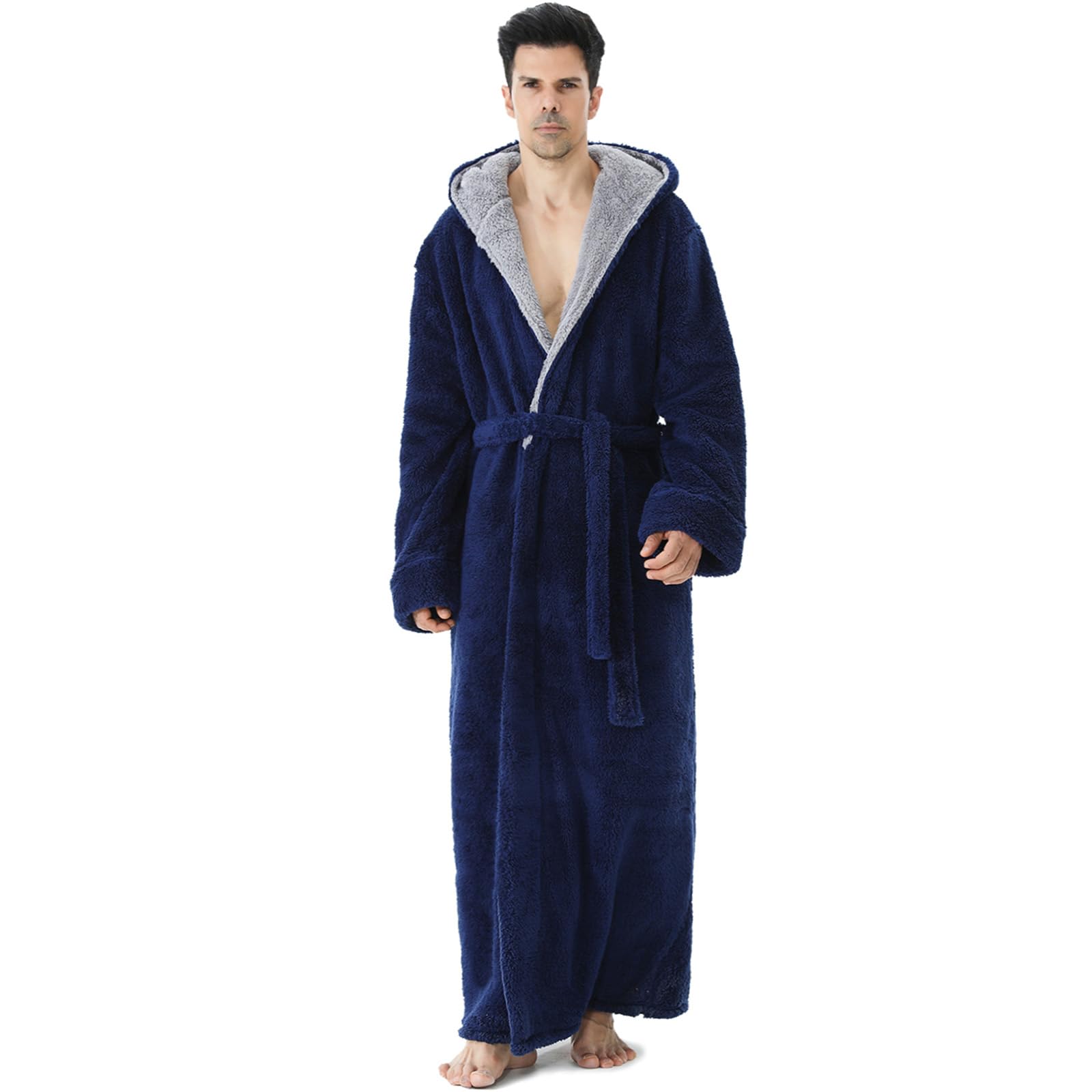 PUTUO Langer Flausch-Bademantel Für Herren – Extra Lang Mit Kapuze, Weich & Warm Für Winter