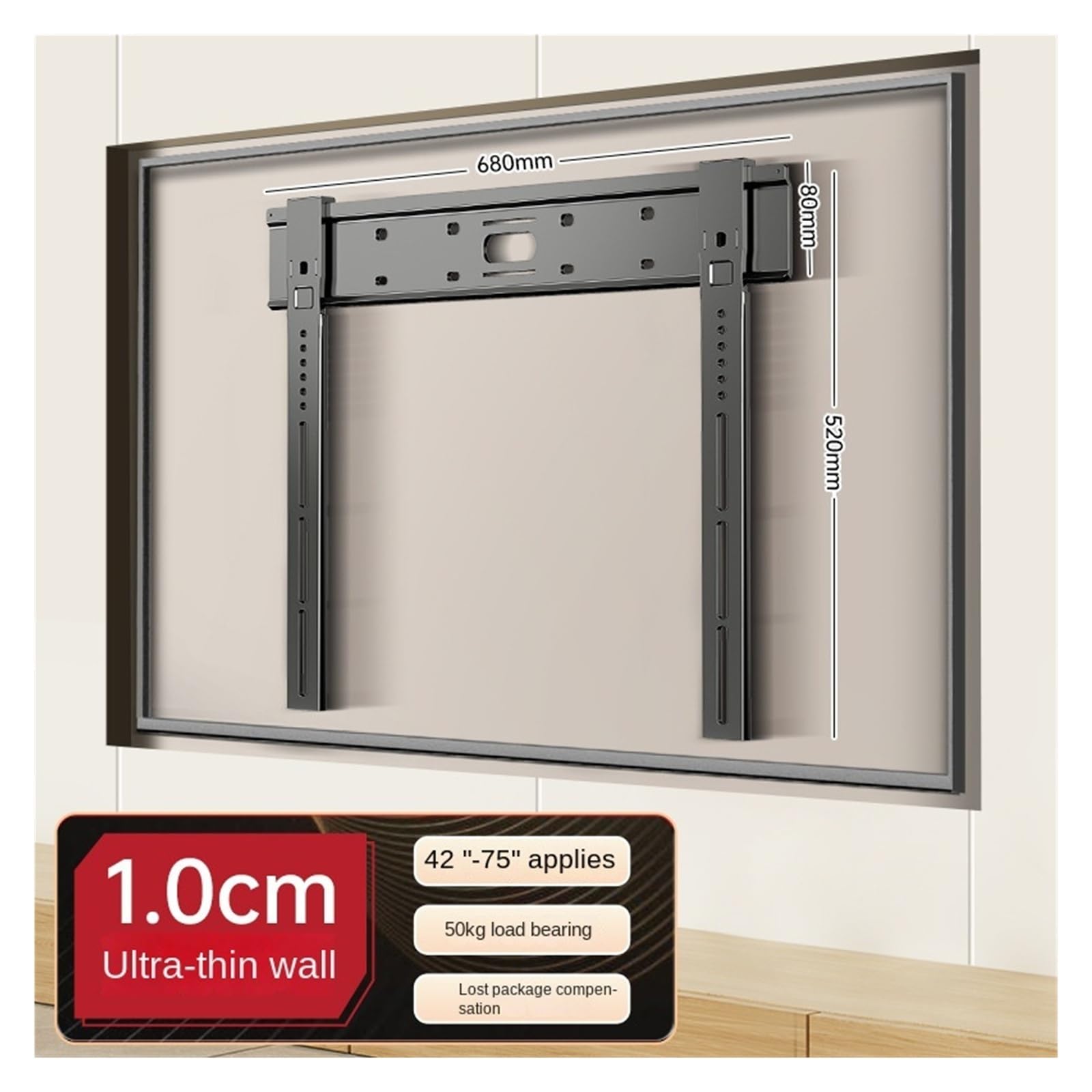 Supporto Da Parete Universale Ultra Sottile For TV For Schermi Piatti/curvi Da 26-90 Pollici, Staffa For TV, Carico Massimo 80 Kg, Supporto VESA 100x100-800x400mm(42-75in)