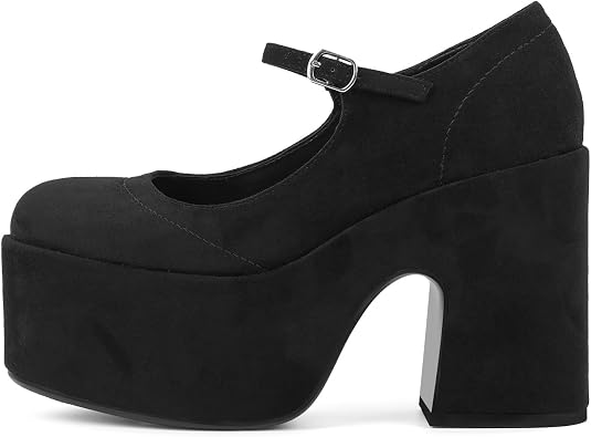 onlymaker Womens Mary Jane Shoes Chunky Platform with Buckle Strap Round Toe