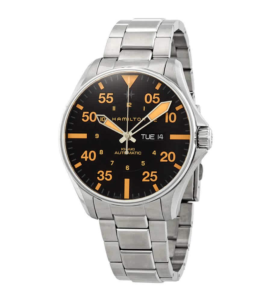 pilot day date automatic black dial men's watch