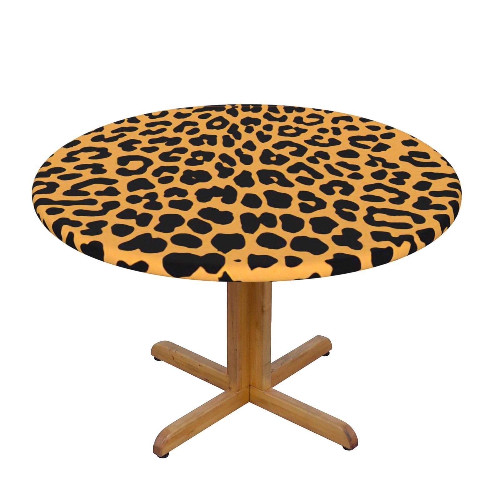 DUWAA Leopard Print Print Oxford Fitted Table Cover For Patio Picnic, Waterproof Round Tablecloth For Home And Outdoor