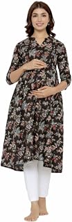 CRAFIQA Pre & Post Maternity/Nursing Wear Hand Block Printed Kurta/Kurti Cum Midi Dress/Nighty with Both Sides Zipper for ... Price In India