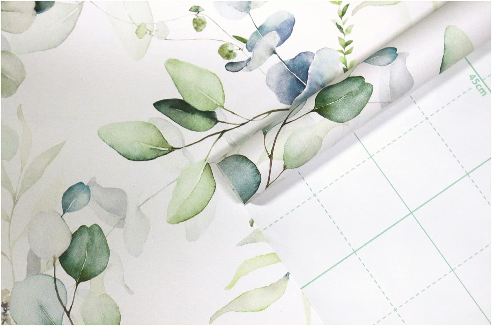 HAOKHOME Peel and Stick Wallpaper Boho Green/White Eucalyptus Leaf Floral Wall Mural Home Nursery Decor Renter Friendly Wallpaper 17.7in x 32.8ft