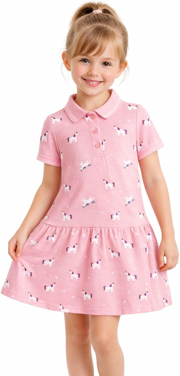HILEELANG Girls Polo Dress Cotton Short Sleeve Summer Casual School Uniform Dress for Toddler Little Girls 2-8 Years