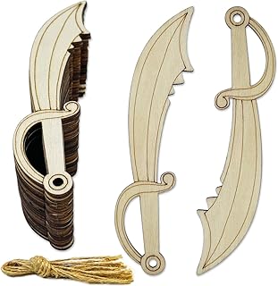 30 Pack 6 Inch Wood Swords Cutouts Unfinished Pirates Wooden Swords Wood DIY Crafts Wooden Knife Hanging Ornaments