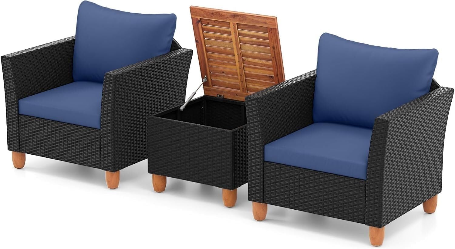 3-piece Rattan Chair Set, with Cushions and Storage, Suitable for The Garden and The Yard(White)