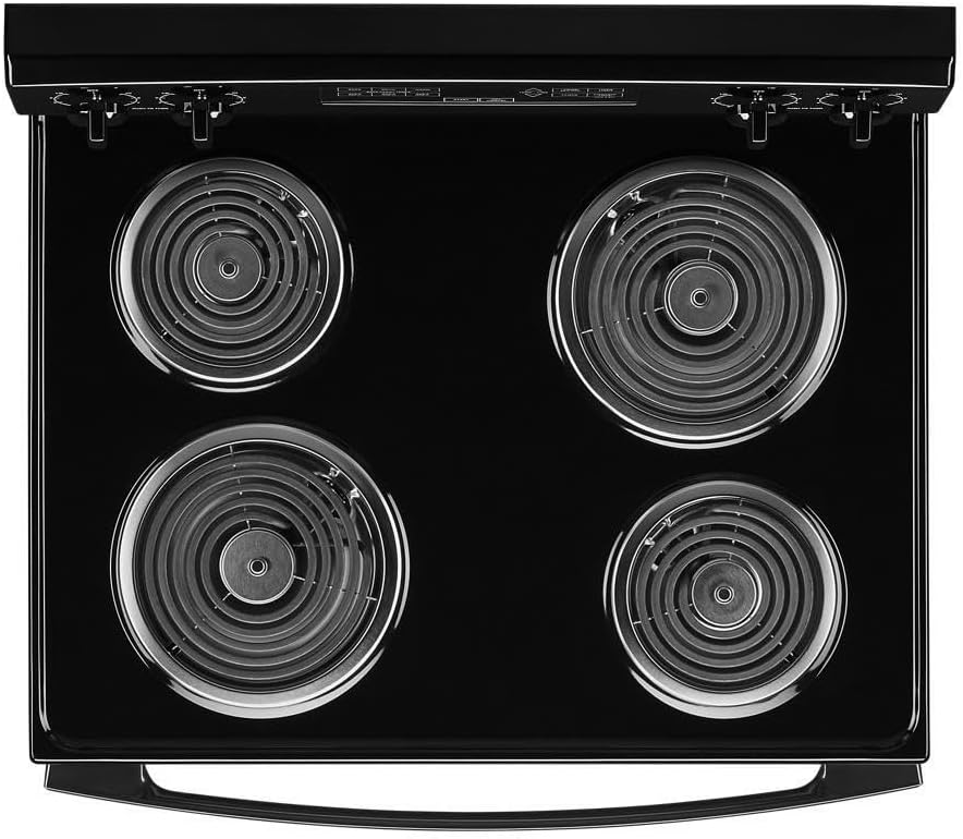 De dalt a baix view of the Amana Electric Range cooktop with four coil elements