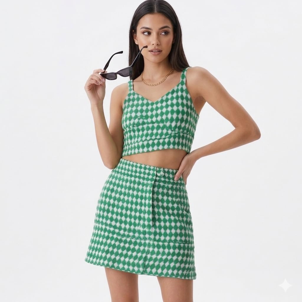 bedazzle Geometric Print Co-Ord Set, Women's Crop Top and Skirt, Trendy-picture-21