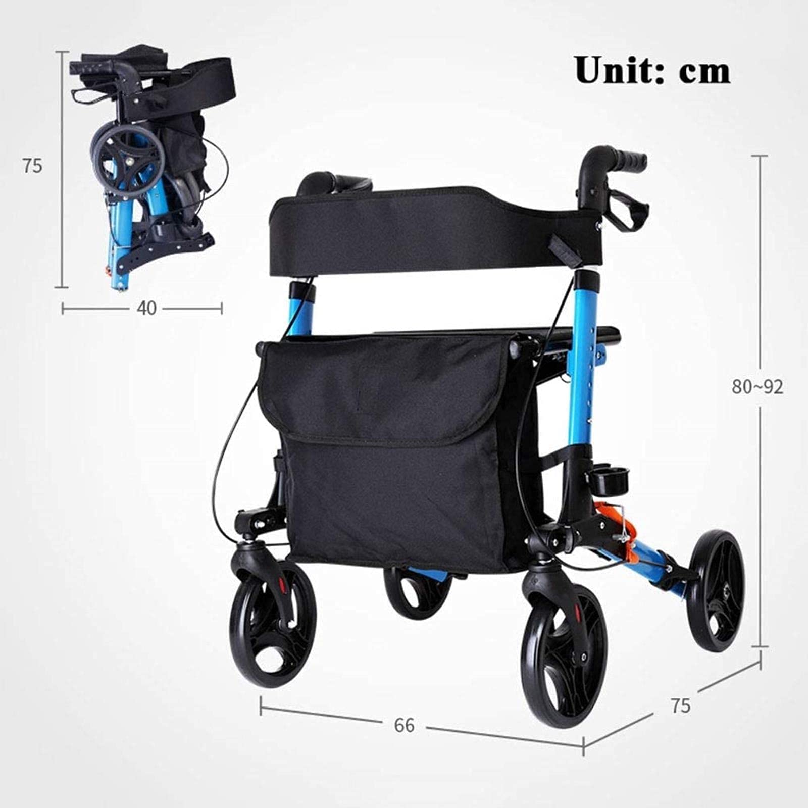 Rollator Walker Walker Standard Walker Rollator Chodzik na kółkach z siedziskiem, chodzik wielofunkcyjny, chodzik dla osób starszych, niepełnosprawnych, pacjentów rannych (niebieski) Tęsknimy za