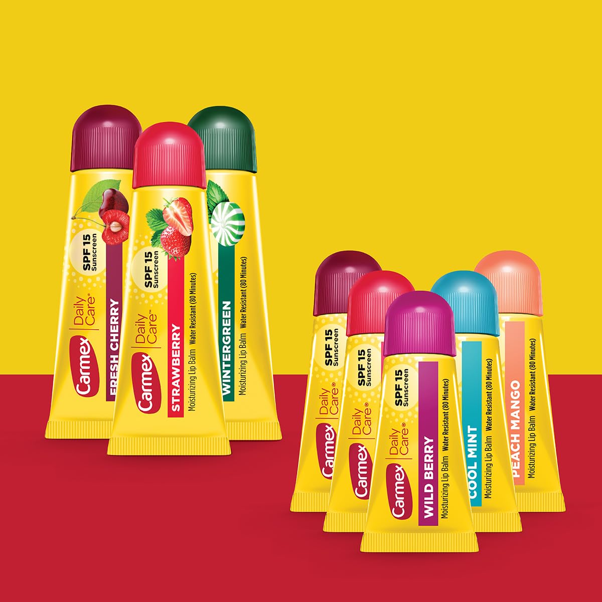 Carmex Daily Care and Daily Care Minis Feuchtigkeitsspendender Lippenbalsam, LSF 15, verschiedene Geschmacksrichtungen, 8 Stück (3 Tuben, 5 Mini-Tuben)