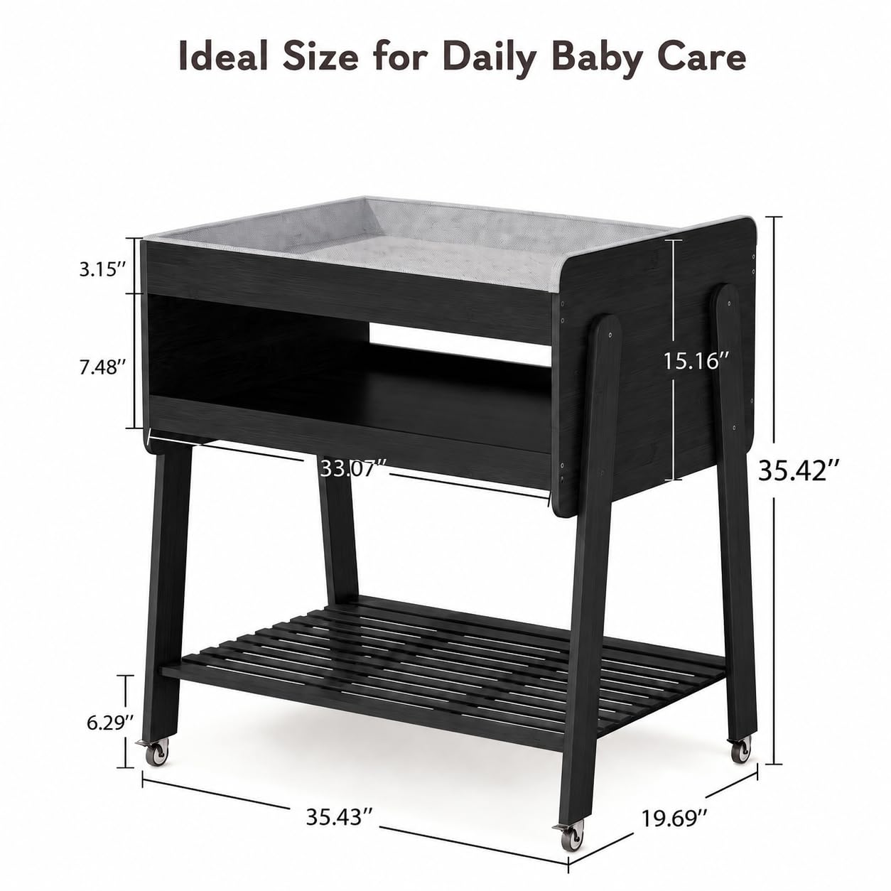 Diaper Changing Station Baby Flat Top Changing Table with Wheels and Changing Pad Nursery Organizer & Storage Rack Mobile Nursery Diaper Changing Table for Baby, Newborn (Black) image 4