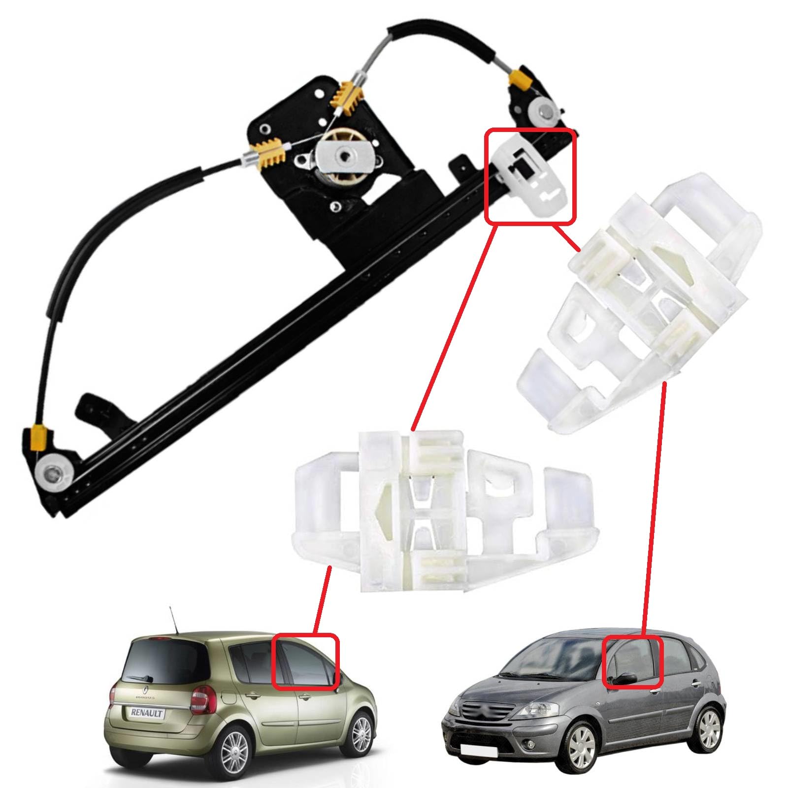 Kit Lève-vitre électrique Compatible Renault Mégane, Scénic, Laguna, Clio 2 - Côté Conducteur Ou Passager