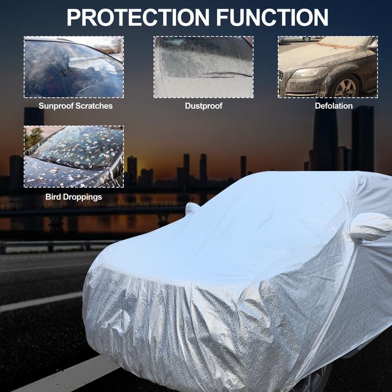 Image of Silver Check Waterproof Car Body Cover Heat and Dust Resistant Heavy Buckle Mirror Pockets Car Accessories Essentials for (Silver Check, for Volkswagon Vento)