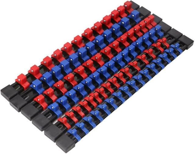 Trintion 6pcs Socket Holders Organizers 1/4-Inch 3/8-Inch 1/2-Inch Socket Organizer Socket Rail Clips Rack Holder Blue Red Socket Rails for Steel Ball