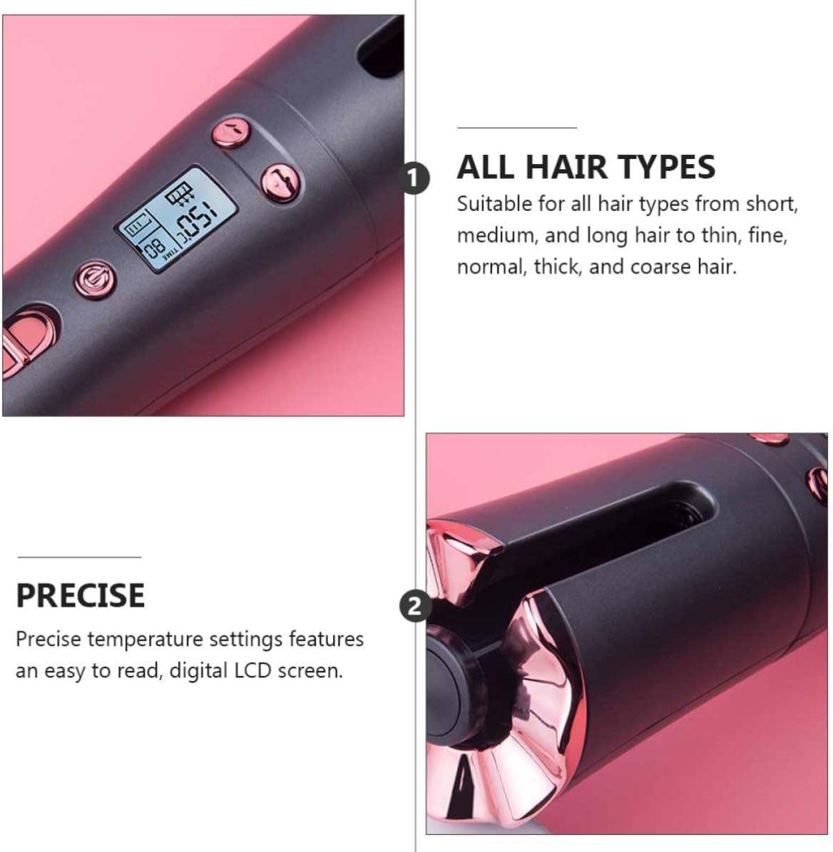 Levemolo Portable Rechargeable Automatic Curling Iron with Digital LCD Screen, Ceramic Barrel, Adjustable Temperature 150-200℃ for Hair Styling Anywhere, Suitable for Thick and Fine Hair,