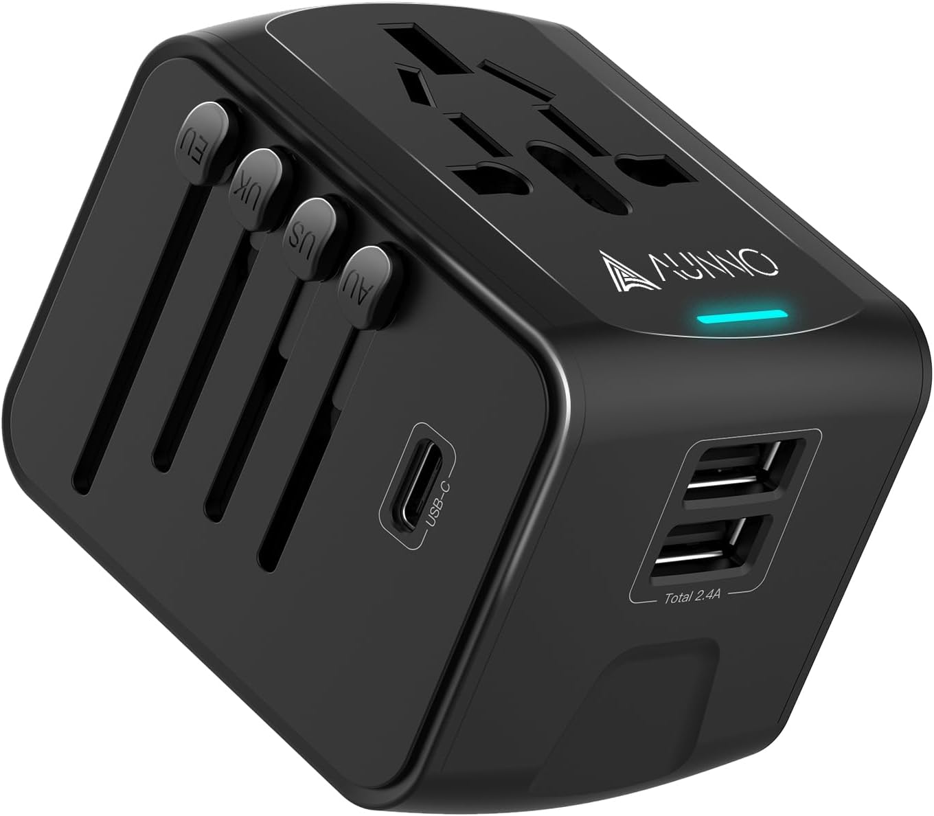 Universal Travel Adapter, Travel Plug Adapter with 2 USB C and 2 USB Ports, with Extra Two USA 2Pin Sockets, UK to European Power Universal Plug Adaptor for EU USA Australia
