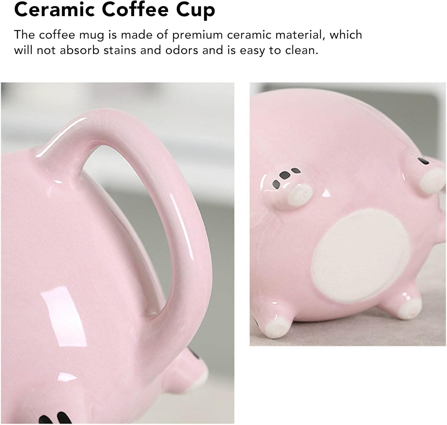 Pig Coffee Mug, 15oz Novelty Ceramic Pig Tea Milk Cup with Handle, Cute Pink Pig Cup Animal Mug for Women Men Christmas Birthday Gifts - Image 3