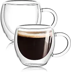 Conjunto de 2 xícaras de café expresso com alça, copo expresso transparente de 75 g, copos de dose expresso, canecas Expresso com isolamento de parede dupla, Tazas de Cafe Expreso, seguro para