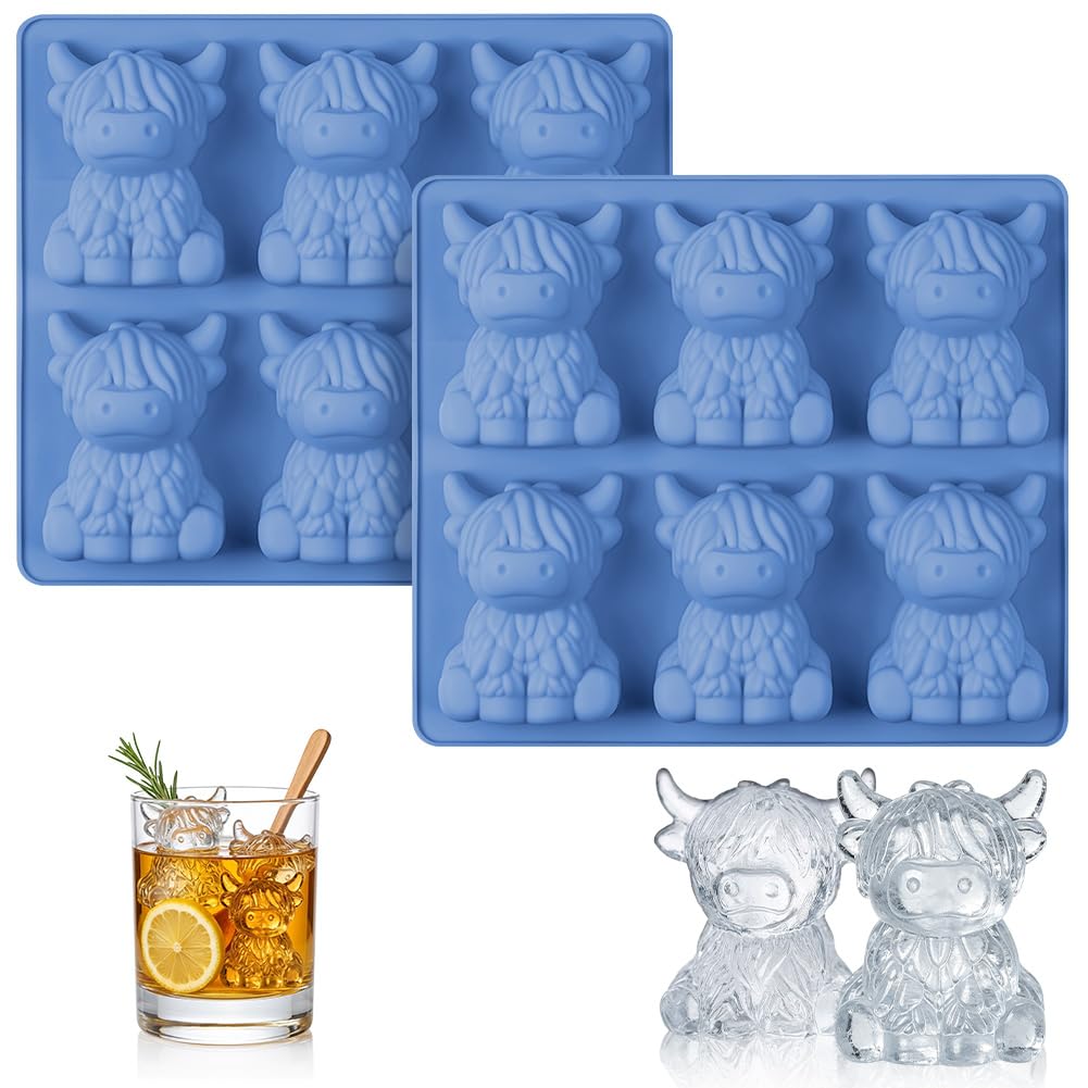 AYESY Highland Cow Ice Cube Tray, 2Pcs Mini Highland Cow Ice Mold Silicone