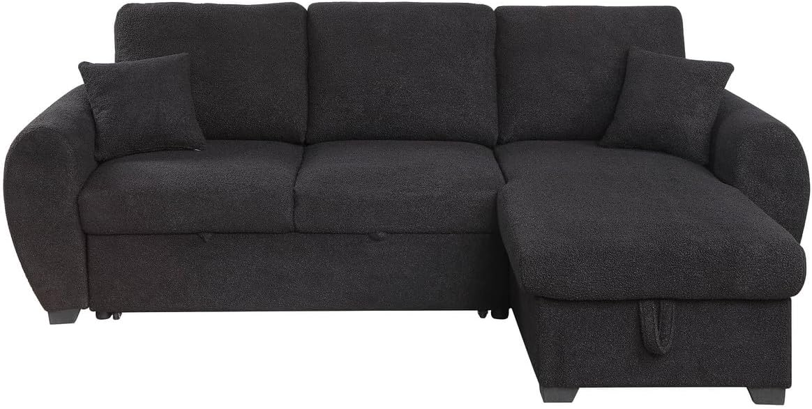 Lilola Home Veronica 95" Black Teddy Fleece Reversible Sleeper Sectional Sofa with Storage Chaise
