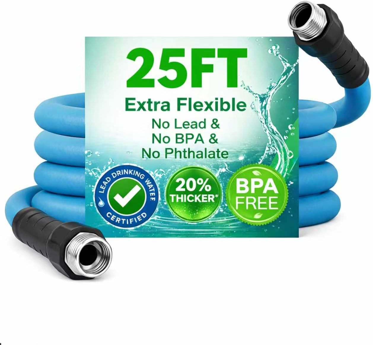 AAIN 25 FT RV Drinking Water Hose with Storage Bag, 5/8" Lead-Free Drinking Water Hose, Heavy Duty No-Kink Flexible All-Weather Hose for RV, Camper, Truck, Boat, Garden, Blue