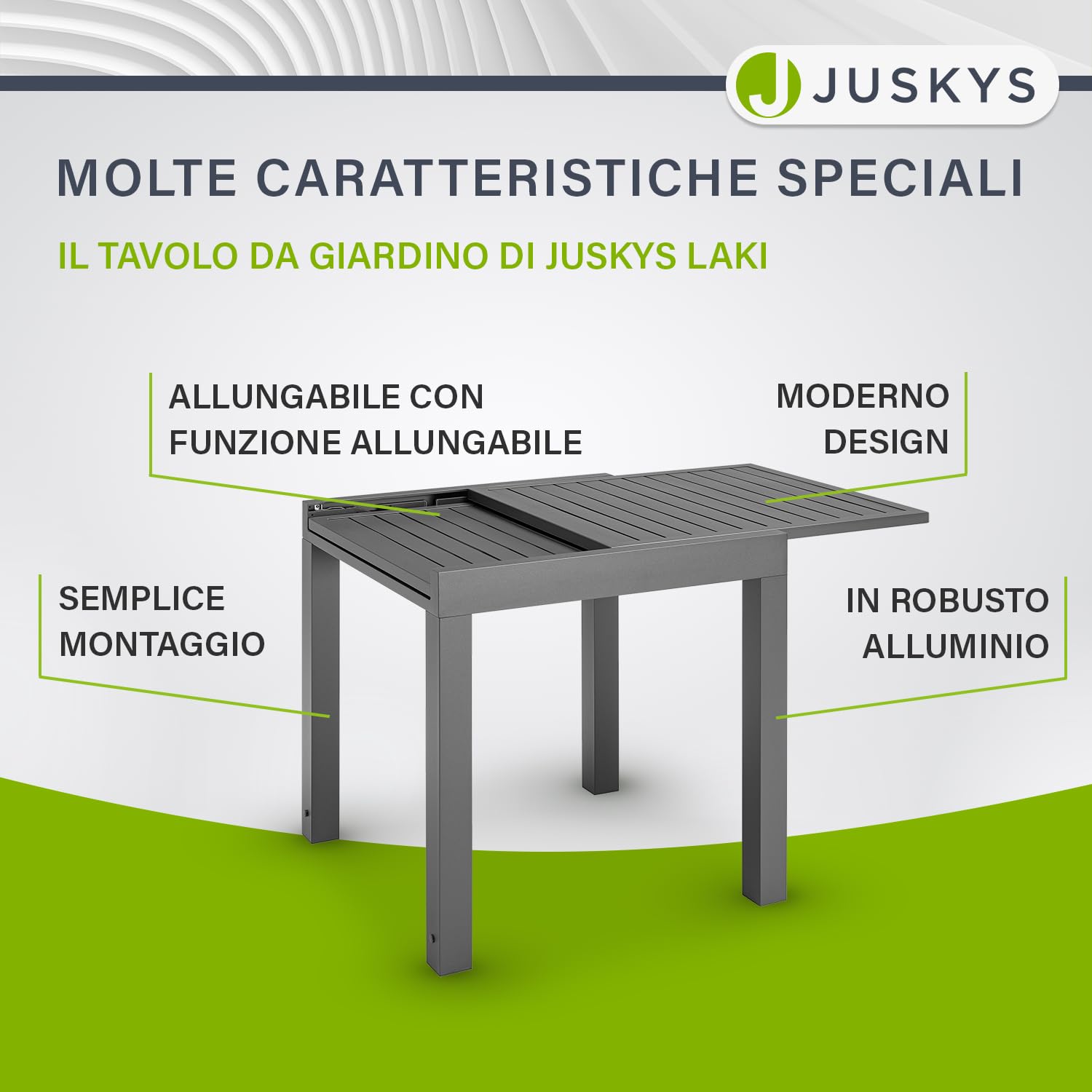 Juskys tavolino da giardino Laki allungabile da 70x70 cm – Tavolo in alluminio – Grande piano – Antracite