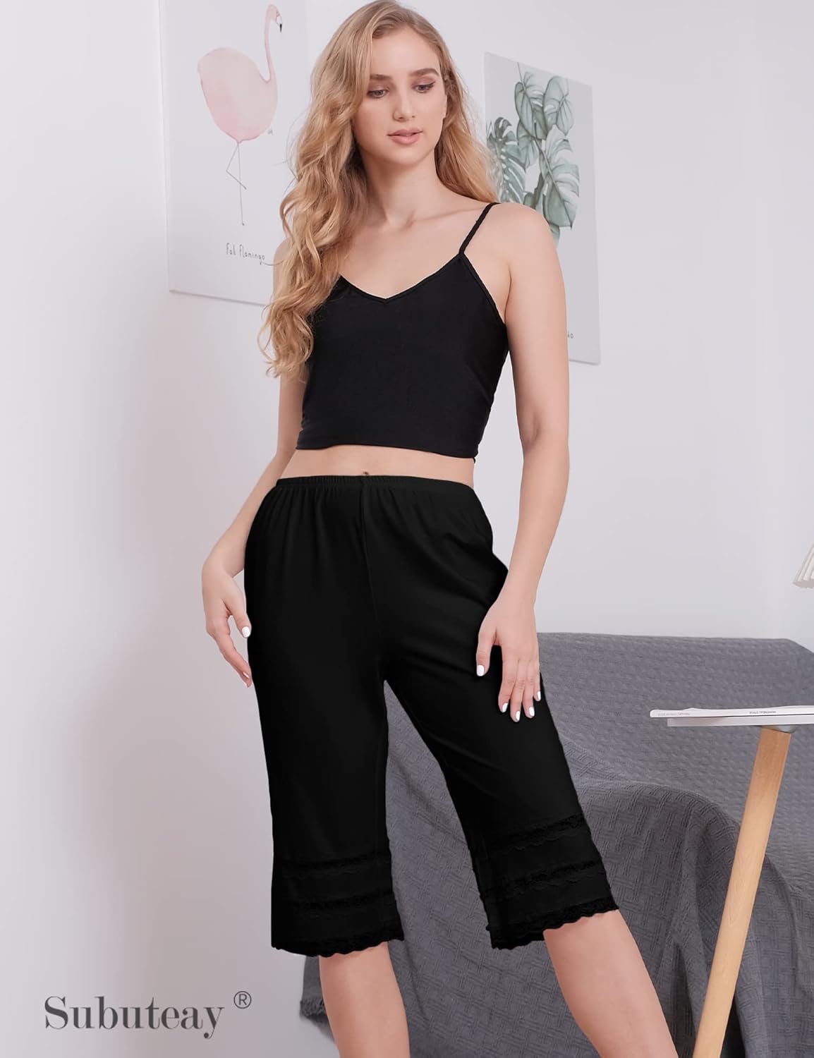 Subuteay Culottes Slip for Women Lace Snip-it Pettipants Bloomer Half Slip Shorts Loose Pajama Pants - Image 2