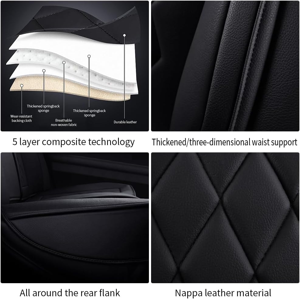 5 Seat Covers for Infiniti Q50 2014-2024,Nappa Leather Car Seat Covers,Car Seat Cushions,Waterproof Soft Car Seat Covers,Airbag Compatible Interior Accessories(Deluxe,Classic+Black)