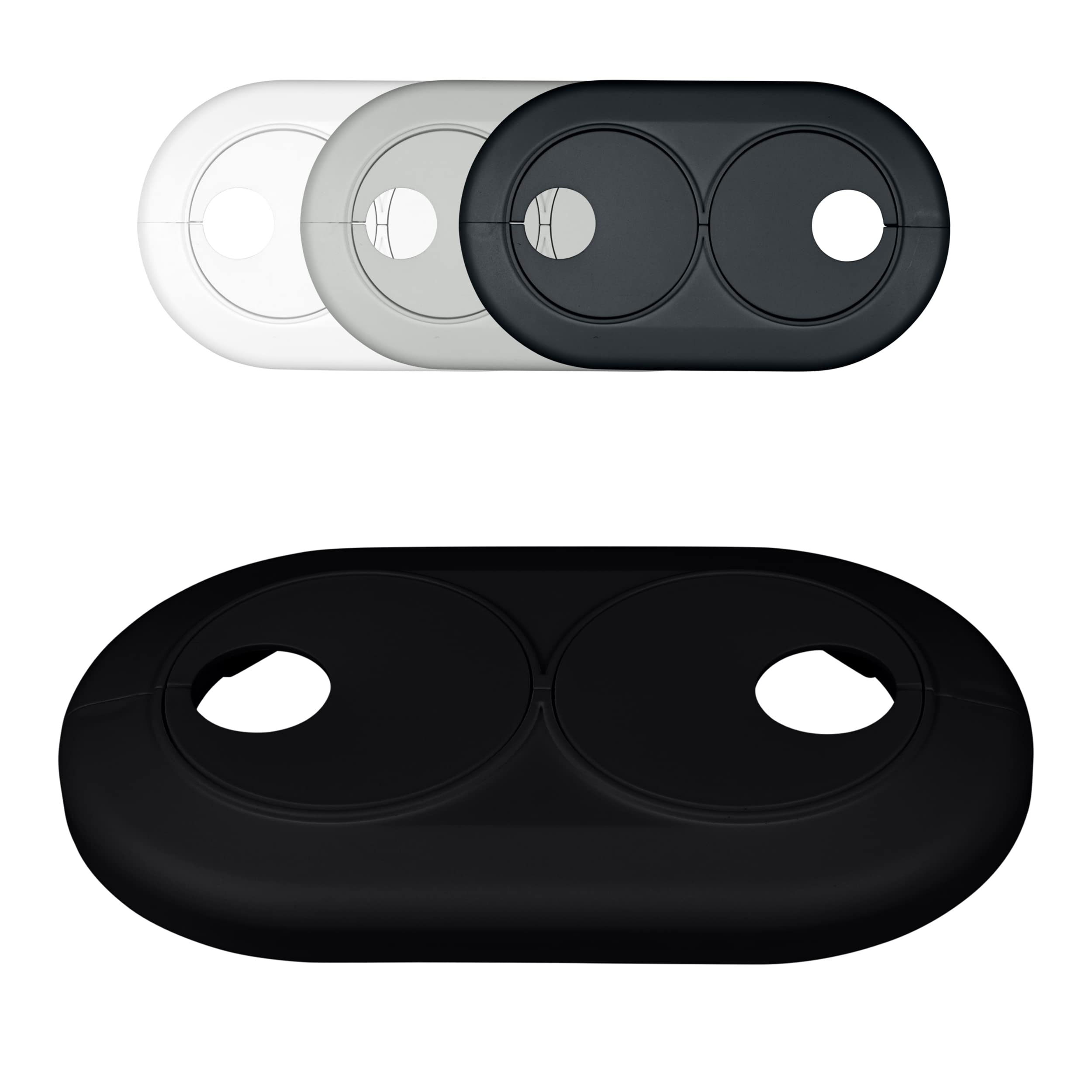 Fux Jet Black (Ral 9005) 3 Radiator Pipe Covers Double Collars 18Mm Black - Heater Covers - Variable Spacing 28-63Mm