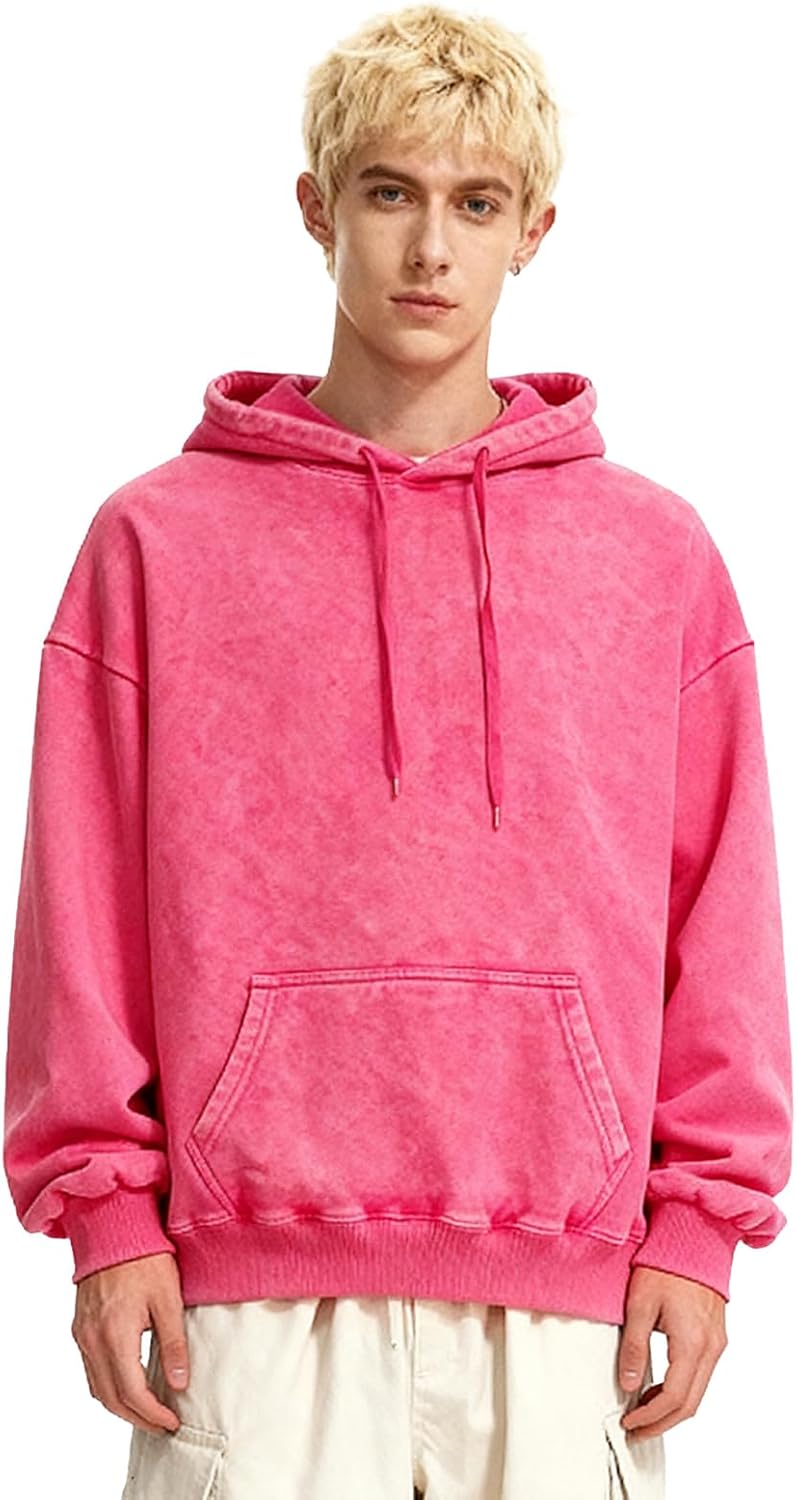 Womens Oversized Acid Wash Hoodie Unisex Heavyweight Cotton Hoodies Vintage Washed Sweatshirt Women Men