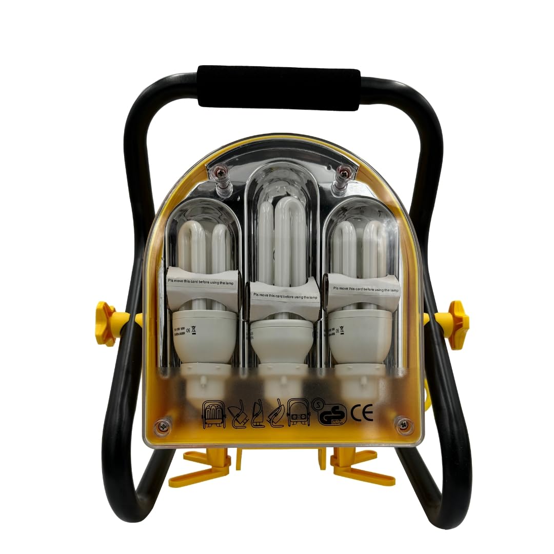 CONNEXION ELECTRICAL LTDWork Light 110V Job Site Lighting 2-18W, 1-24W e27 Screw Bulb 4200 Lumens with 2-16 Amps Linkable Sockets IP44 Rated Floodlight for Construction and Work Sites