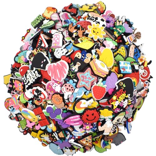 Ibuclein Lot of Random Shoe Charms 40pcs Different Mixed Decorations Lovely Cool PVC Animals Flowers Balls Cars Shapes Shoes Ornaments for Bracelets and Sandals