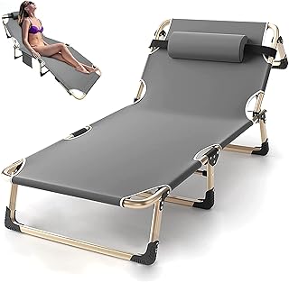 HZH Espreguiçadeira dobrável, cadeira de jardim leve, espreguiçadeira de praia com apoio de cabeça, capacidade de carga até 200 kg, 4 posições de reclinação, para jardim, terraço e varanda