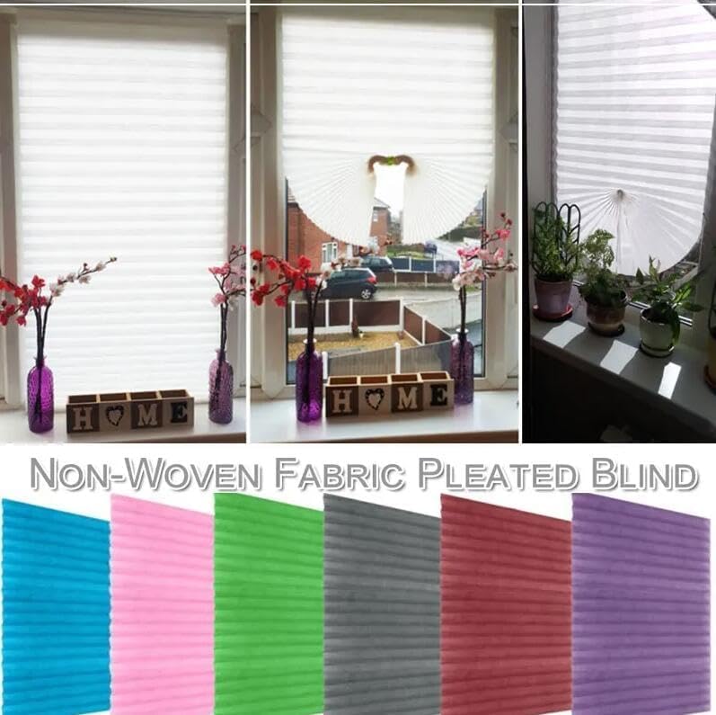 Blackout Window Blinds Shade Cordless Blackout No Drill Cut to Size Clip On Stick On Self Adhesive Temporary Blinds Pleated Paper Blinds for Windows Doors Shades (White, 90 X 150cm/35.43 X 59.06)