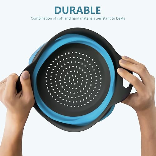 Miniatura 4 de Juego de 3 coladores plegables  redondo de silicona en la cocina, coladores de alimentos, escurridor, cesta azul para drenar pasta, verduras, frutas