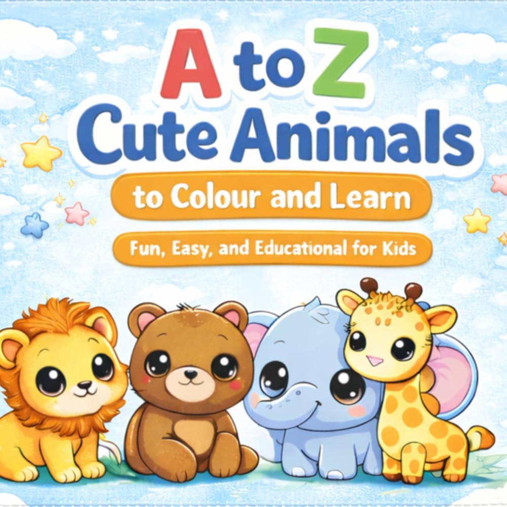 A to Z Cute Animals: Fun & Easy Animal Colouring Pages for Kids