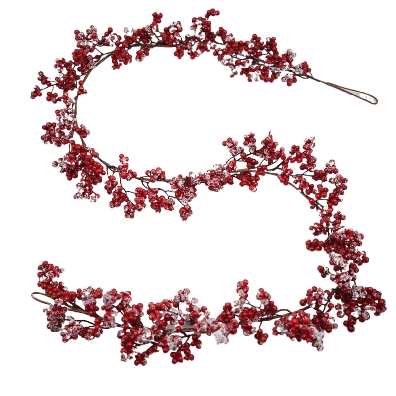 Guirlande de verdure artificielle de 180 cm avec baies rouges pour décoration