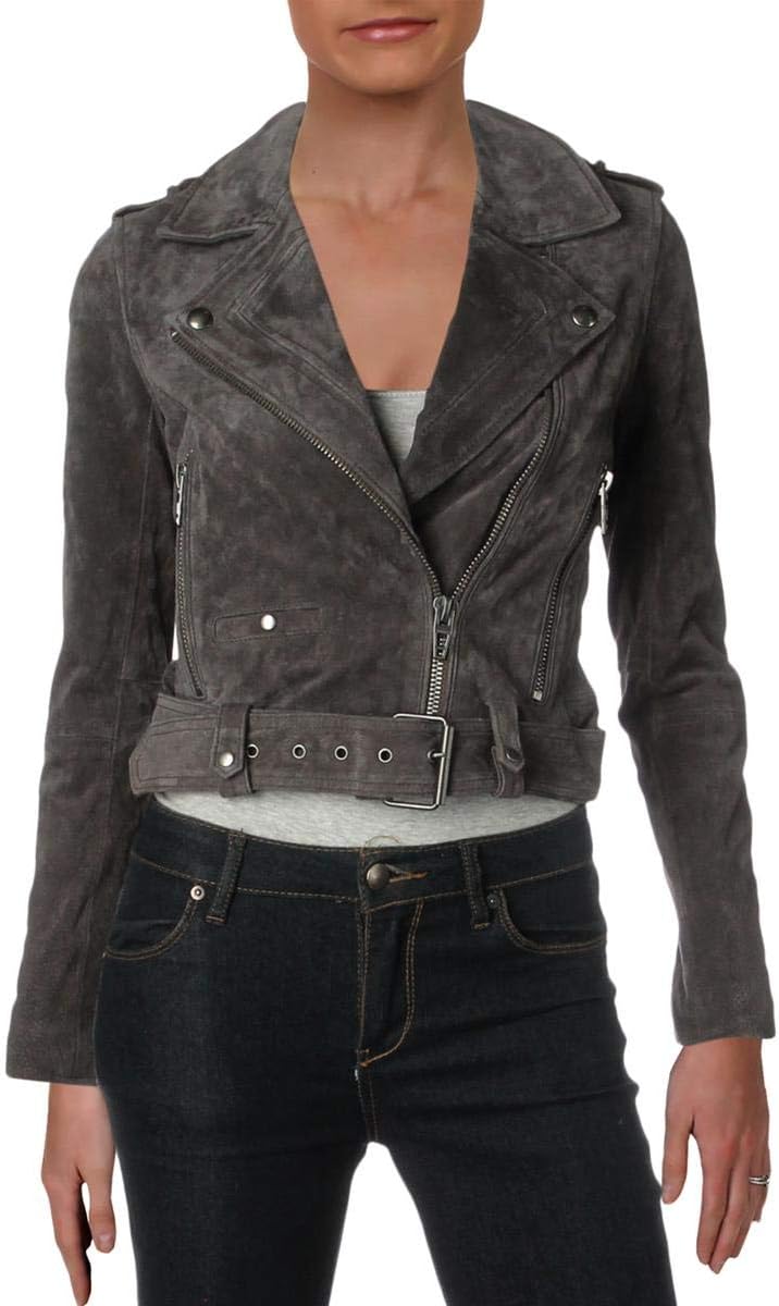 [BLANKNYC] womens Luxury Clothing Cropped Suede Leather Motorcycle Jacket