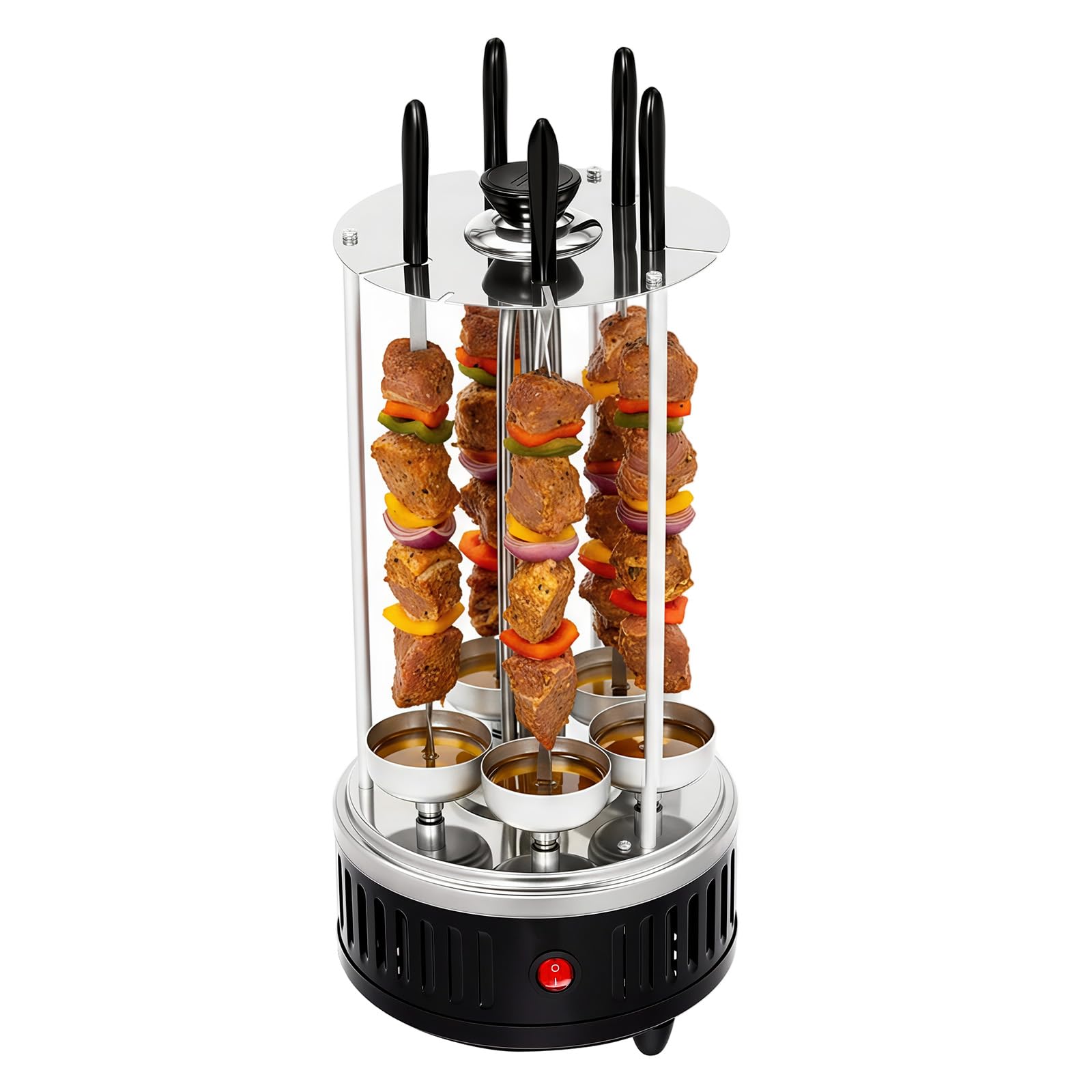 Barbecue elettrico da tavolo, elettrico, 1000 W, griglia elettrica girevole verticale, 400 – 500 ℃ con vassoio raccogli grasso, in acciaio inox, per spiedini e pollo arrosto (5 spiedini)