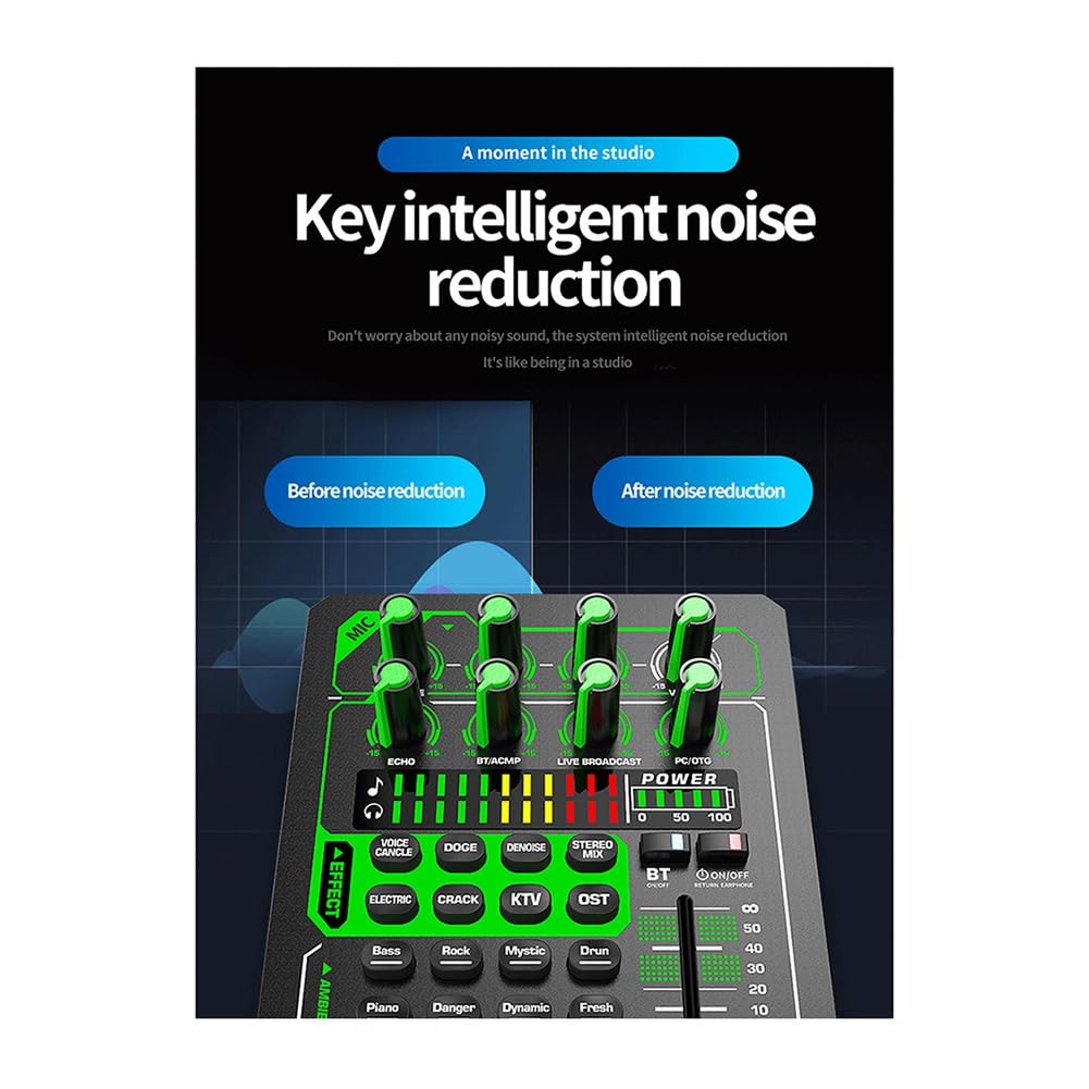 Scheda audio di registrazione dal vivo con microfono Bluetooth, mixer, cambia voce e mixer di trasmissione in diretta all'aperto.