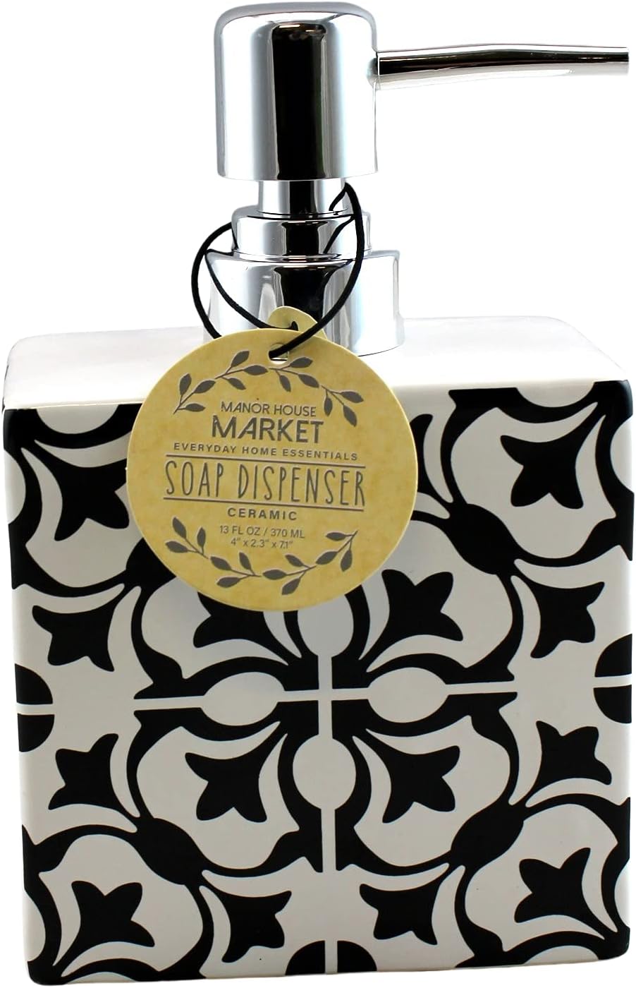Printed Pump Soap Dispenser Bathroom Powder Room Kitchen Home Large 13 Ounce Ceramic (B) (B) : Home & Kitchen