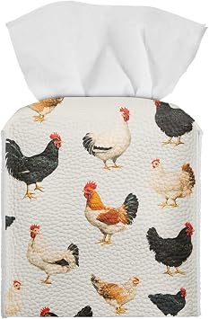 AFPANQZ Funny Rooster Tissue Box Cover Leather Square Tissue Box Holder Case Facial Paper Organizer Dispenser for Bathrobe Bedroom Night Stand Office